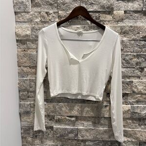 Garage White Ribbed Long Sleeve Crop Top